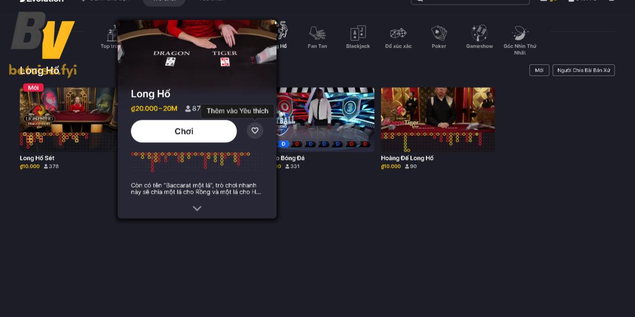 Tính năng thêm bất cứ tựa game nào vào danh mục yêu thích